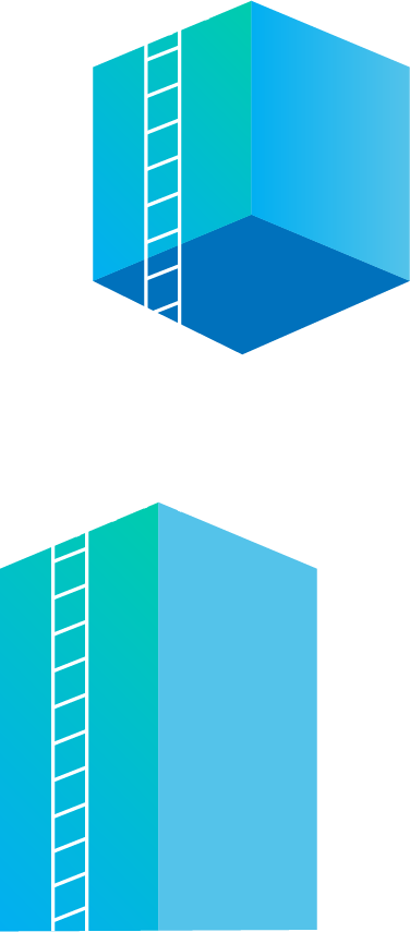 Tall blocks with ladders on them reaching into the clouds